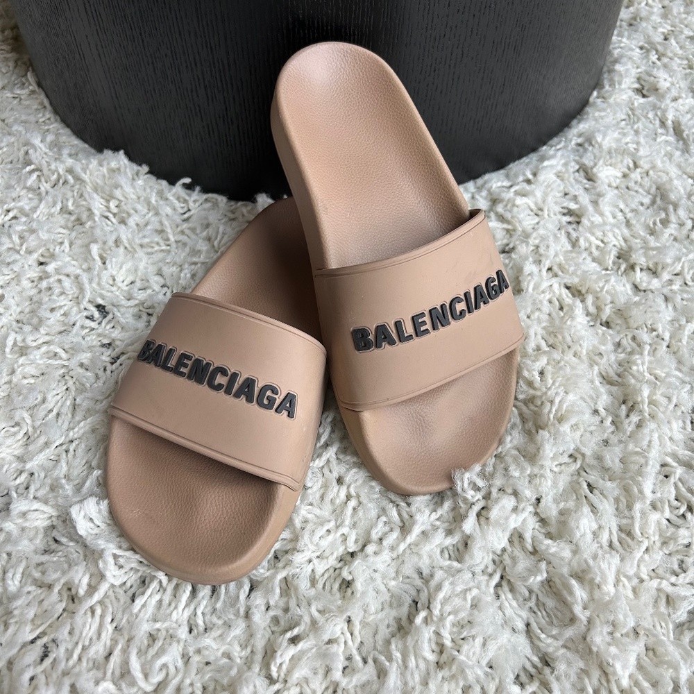 Balenciaga Pool Slides in Beige